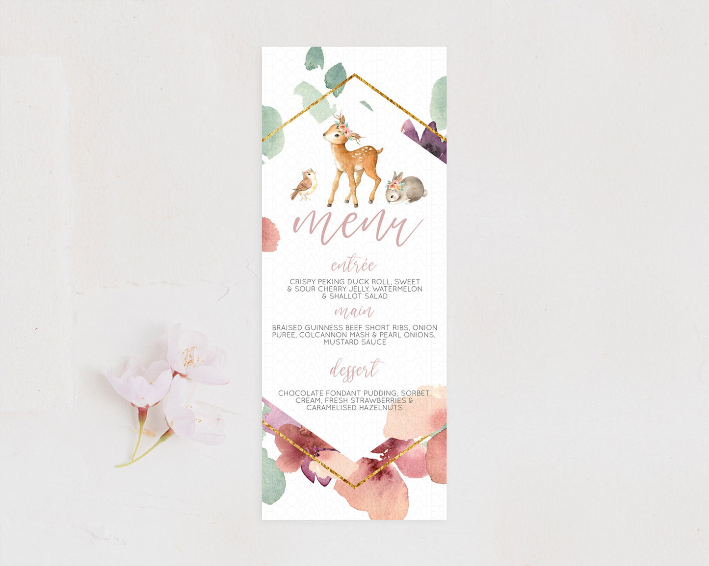 Fawn Menu Deer Menu Template Pastel Floral Deer Table Decor Enchanted Forest Butterfly Floral Dinner Dessert Menu Party Food Menu D10913