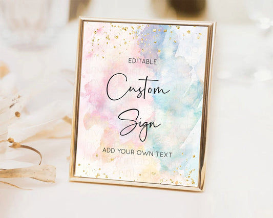 Editable Pastel Sign Ombre Table Sign Decor Pastel Ombre Rainbow Watercolor