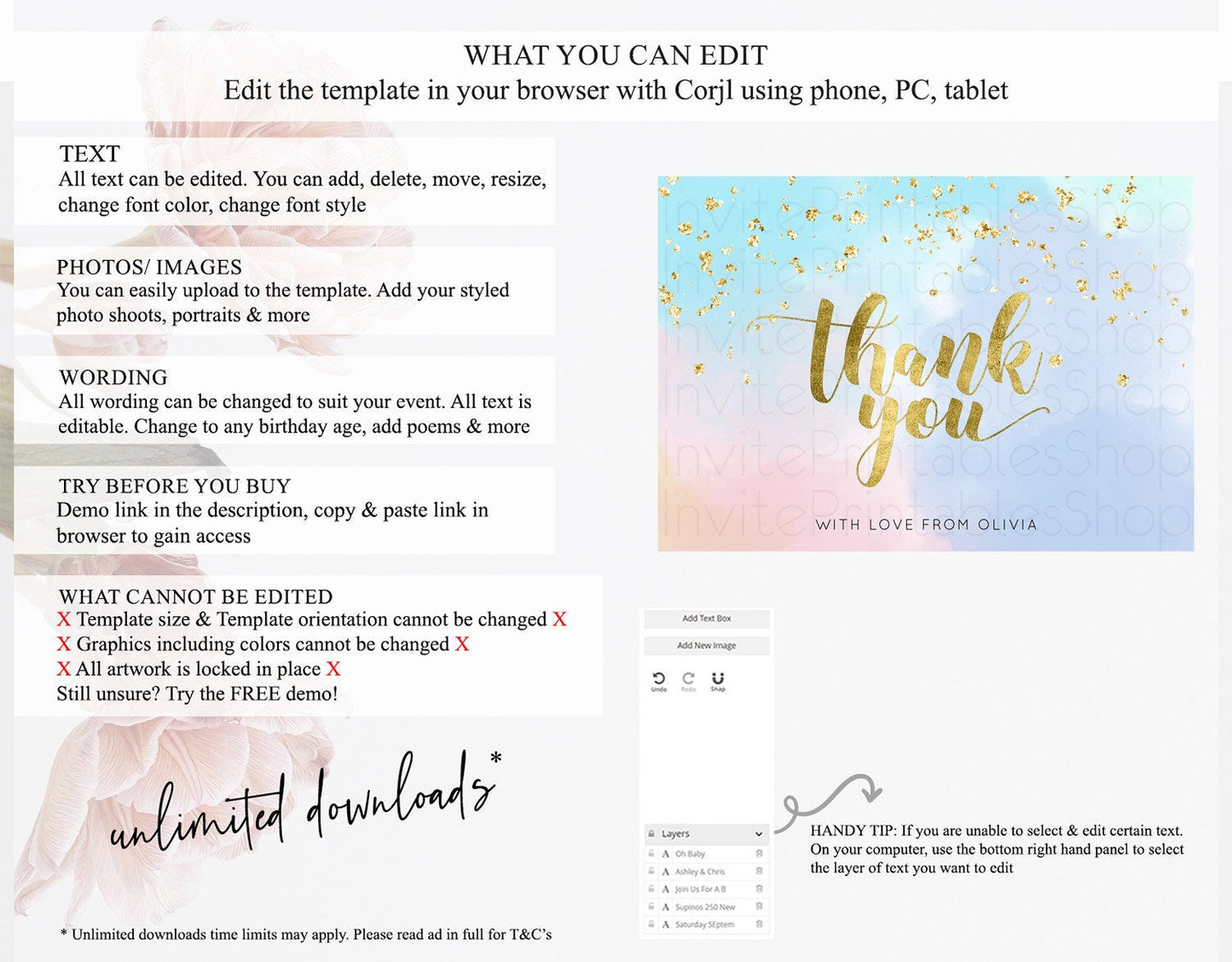 Pastel Thank You Rainbow Thank You Card Colorful Pastel Birthday Thank You Card Confetti Watercolor Pastel Teacher Thank You Cards D10892