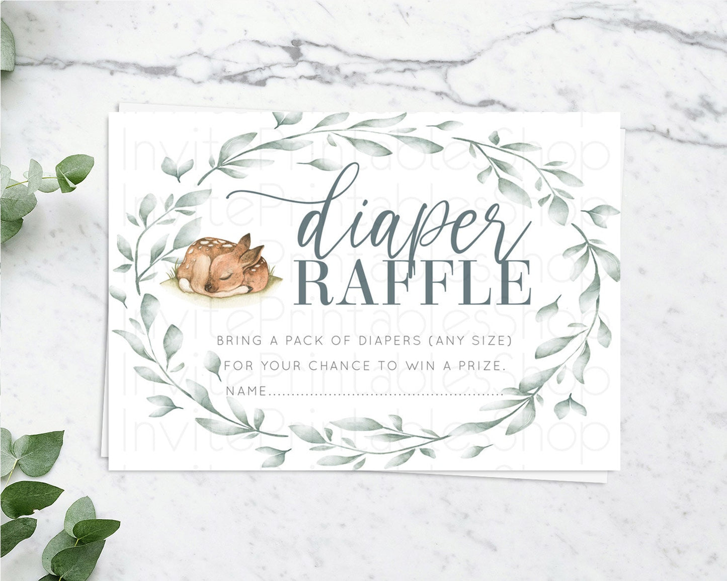 Editable Fawn Diaper Raffle Card Deer Diaper Insert Floral Deer Diaper Ticke