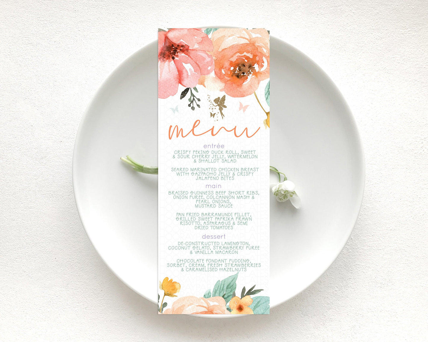 Fairy Menu Fairy Menu Template Enchanted Garden Pastel Floral Butterfly Table Décor Fairy Secret Garden Dinner Dessert Food Menu D10346