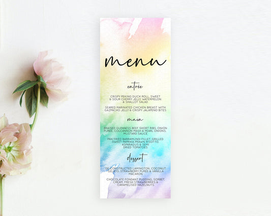 Editable Pastel Menu Pastel Rainbow Menu Template Colorful Pastel Table Deco