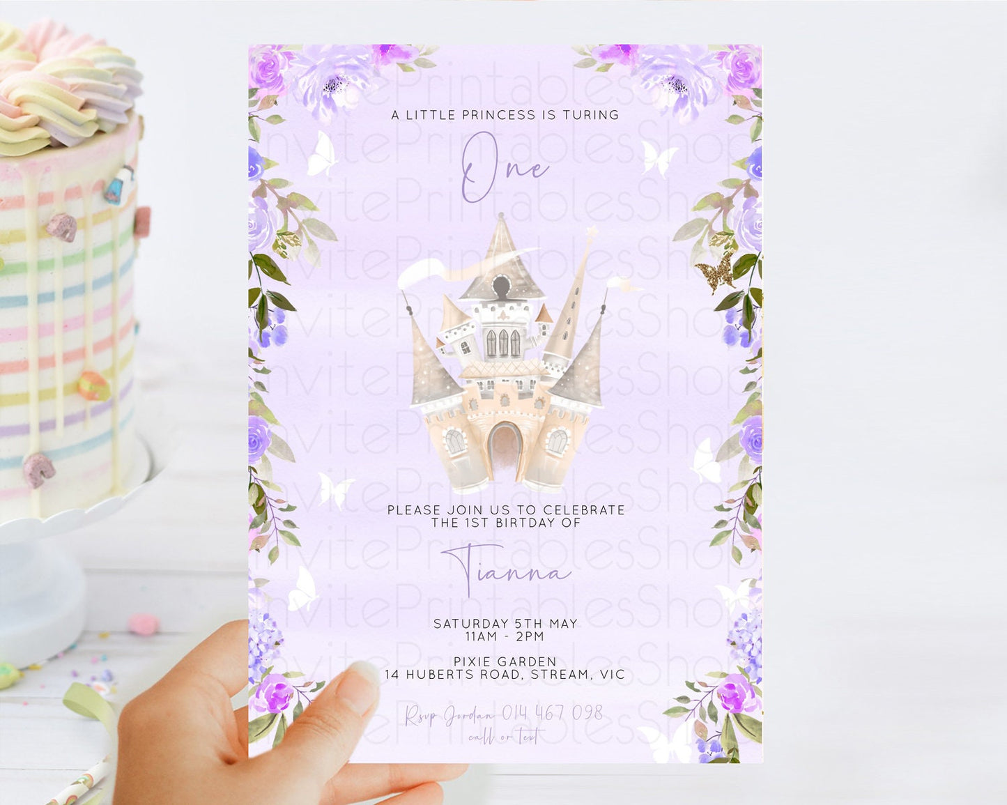 Princess Birthday Invitation Castle Invitation Royal Birthday Fairy Tale Enchanted Castle Pastel Floral Garden 1st First Birthday D10339