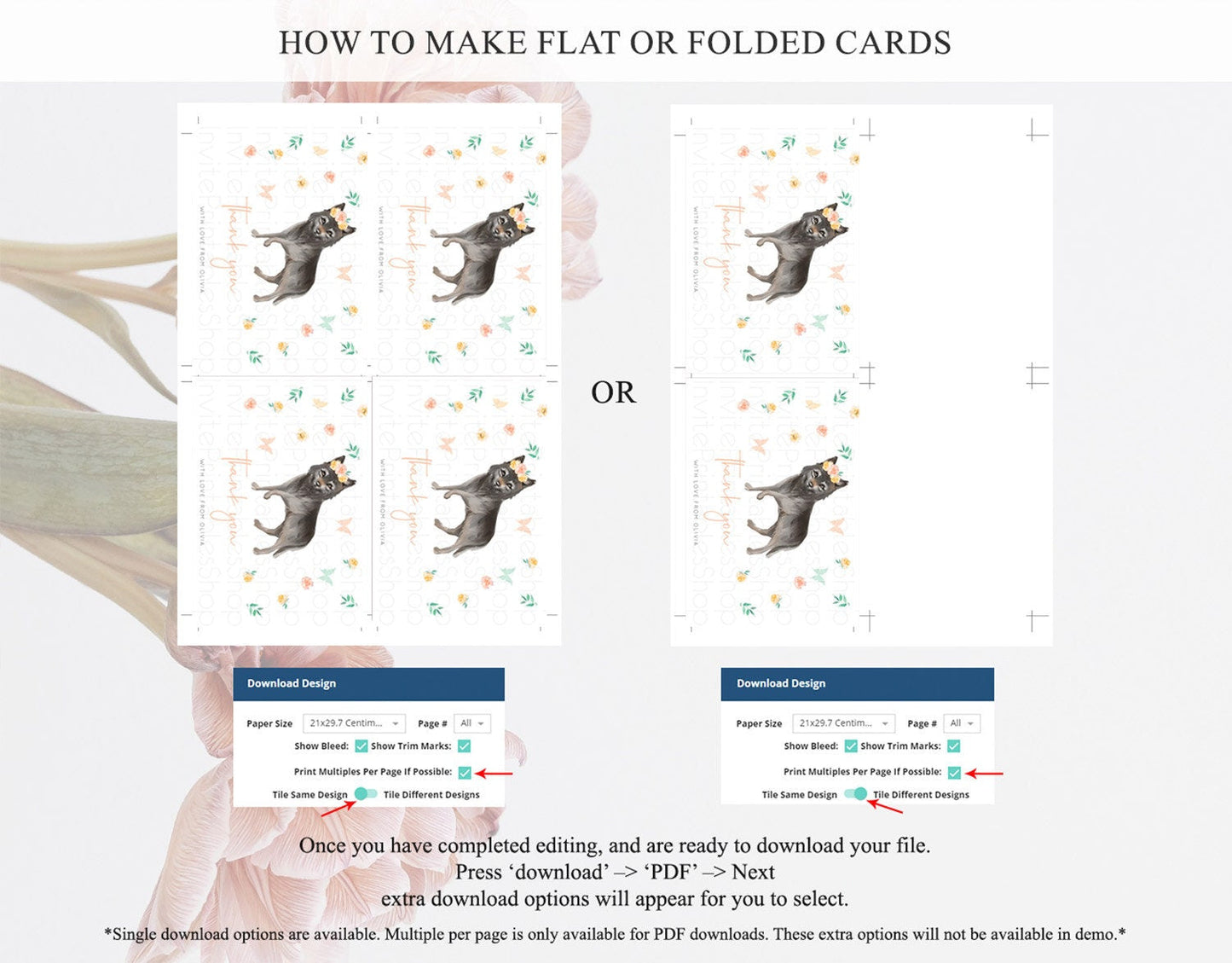 Wolf Thank You Wolf Thank You Card Pastel Floral Wolf Birthday Thank You Card Forest Wolf Party Decor Wolf Birthday Thank You Cards D10362