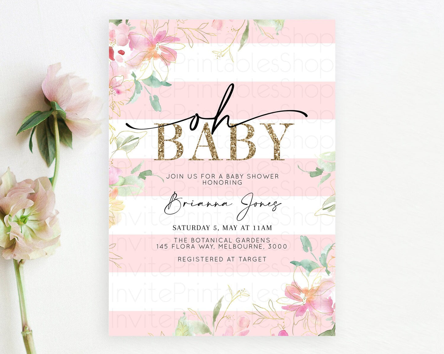 Wildflower Baby Shower Invitation Secret Garden Baby Shower Invitation Pastel Flowers Invite Enchanted Garden Shower Floral Theme D10301