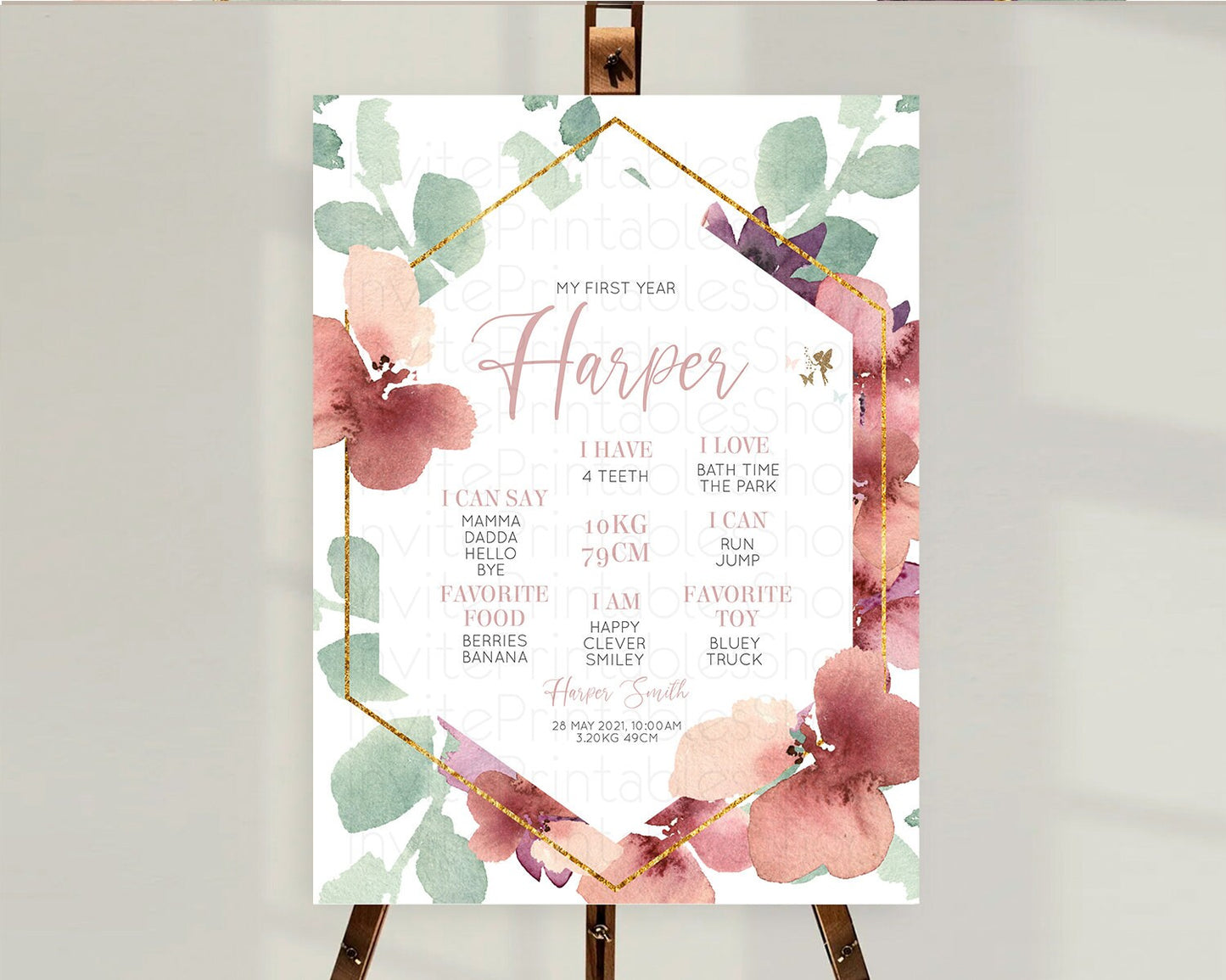 Fairy First Birthday Milestone Poster Fairy Secret Garden Milestone Board Enchanted Garden Pastel Floral Butterfly 1st Birthday Sign D10460