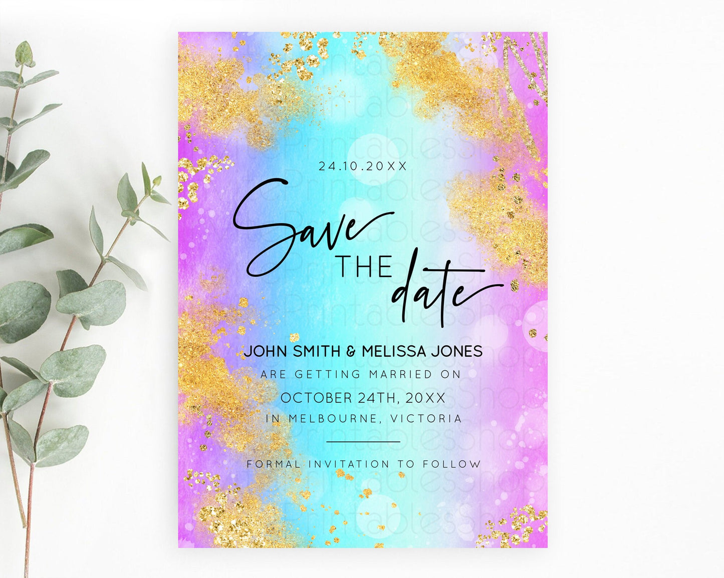 Pastel Save The Date Template Pastel Ombre Rainbow Watercolor Colorful Party For Birthday Baptism Baby Shower Wedding Bridal Shower D10564