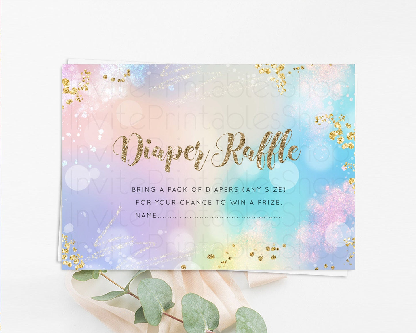 Rainbow Diaper Raffle Card Pastel Diaper Insert Colorful Pastel Watercolor Ombre Diaper Ticket Iridescent Sprinkles Raffle Game D10677