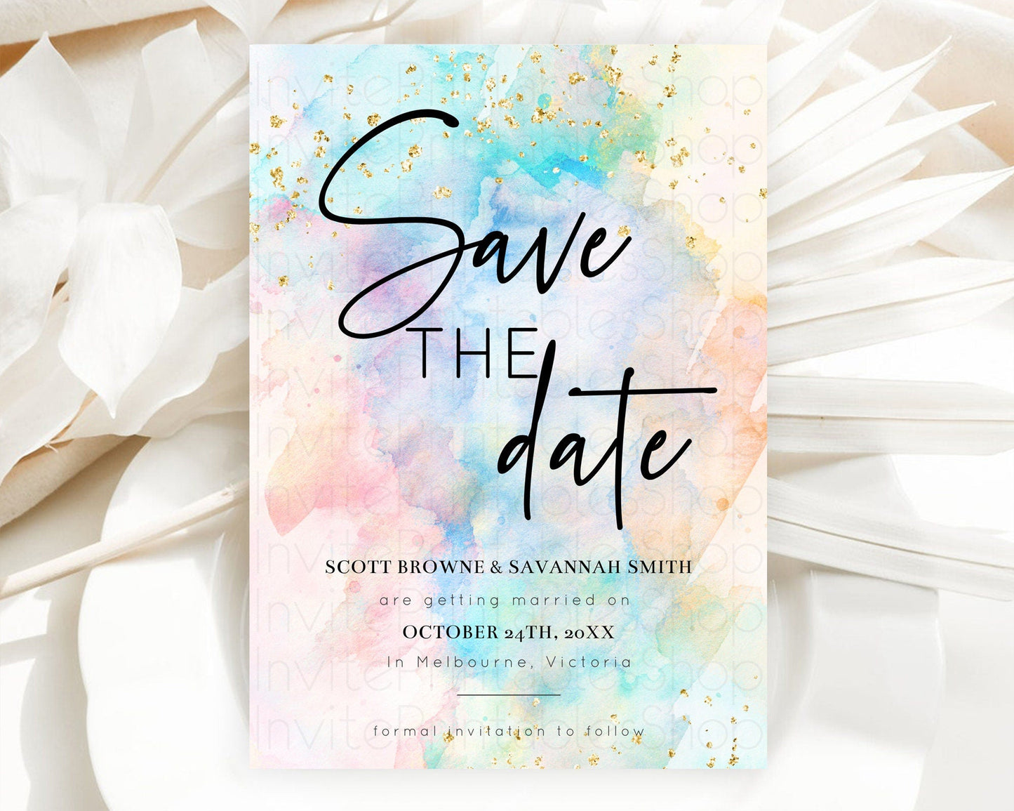 Pastel Save The Date Template Pastel Ombre Rainbow Watercolor Colorful Party For Birthday Baptism Baby Shower Wedding Bridal Shower D10260