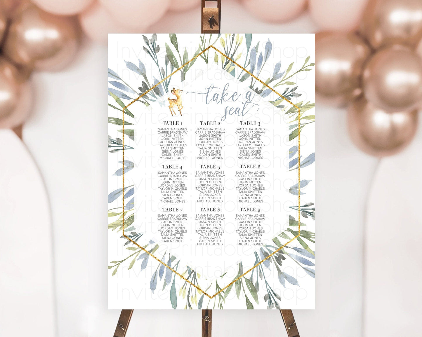 Fawn Seating Chart Deer Seating Chart Enchanted Forest Party Butterfly Pastel Flowers Whimsical Seating Chart Woodland Seating Sign D10400