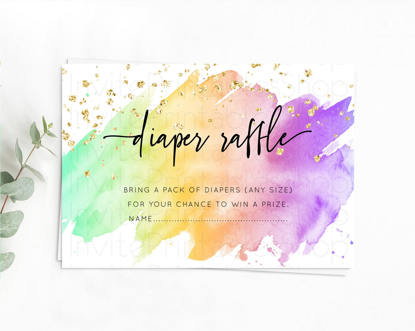 Pastel Diaper Raffle Card Pastel Rainbow Diaper Raffle Insert Colorful Ombre Watercolor Diaper Ticket Confetti Glitter Raffle Game D10518