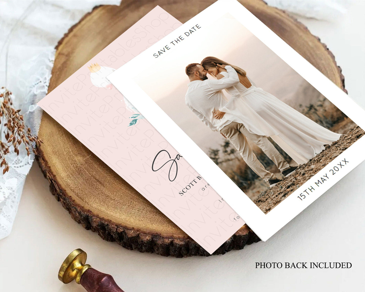 Swan Save The Date Template Swan Princess Ballet Party Enchanted Swan Lake Secret Garden Pastel Floral Birthday Baptism Baby Shower D10388