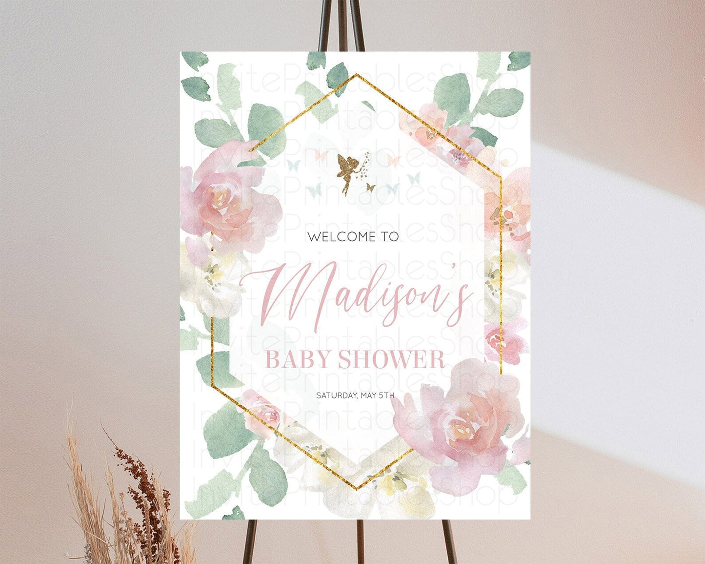 Fairy Baby Shower Welcome Sign Fairy Welcome Board Enchanted Garden Pastel Floral Butterfly Decor Secret Garden Fairy Welcome Sign D10965