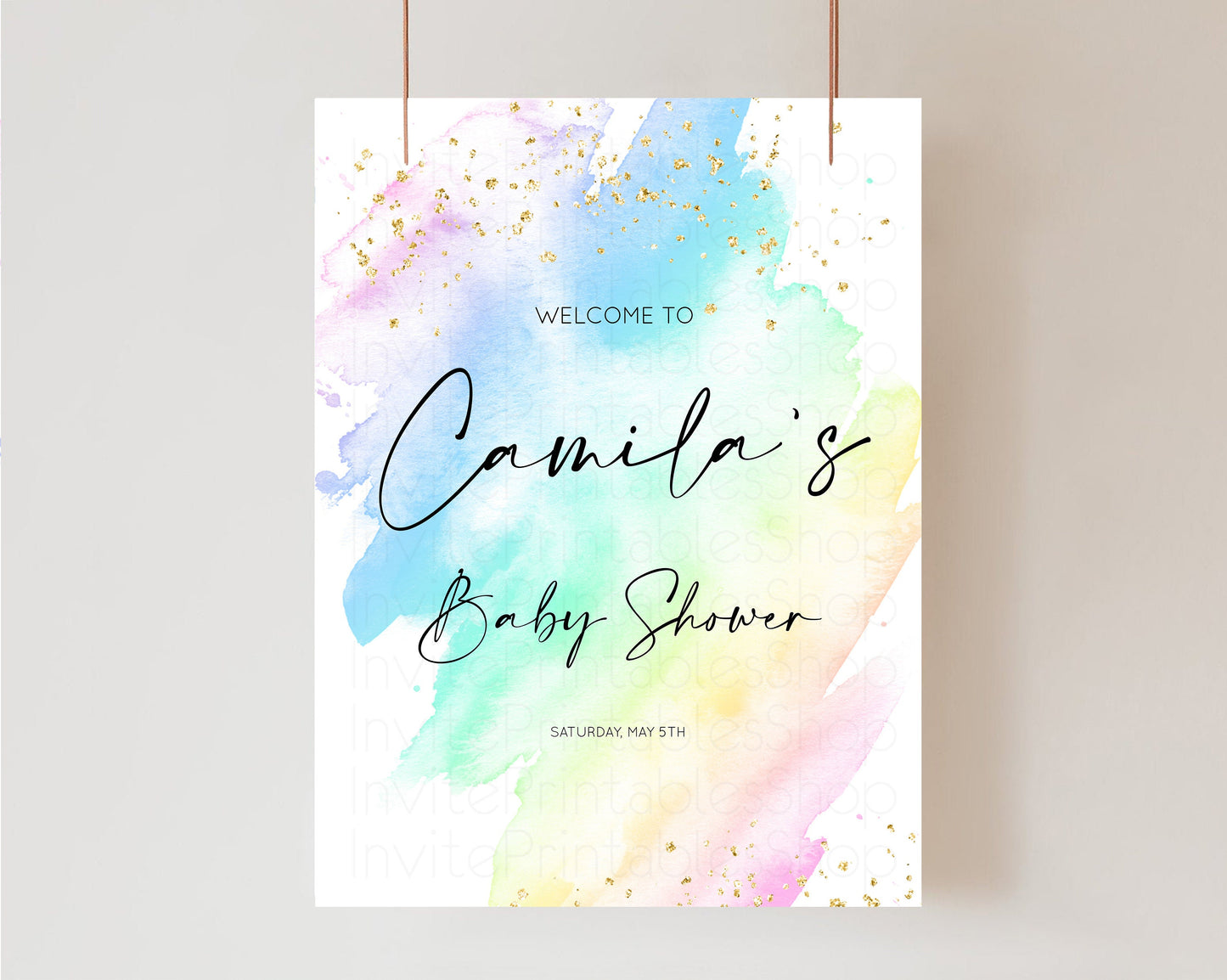 Pastel Baby Shower Sign Rainbow Baby Shower Sign Welcome Baby Shower Sign, Colorful Ombre Splash Watercolor Glitter Confetti Sprinkles t601