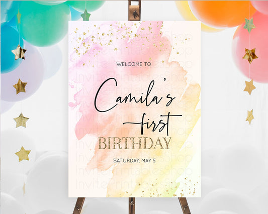 Editable Pink Welcome Sign Pink Watercolor Welcome Board Pastel Pink Party D