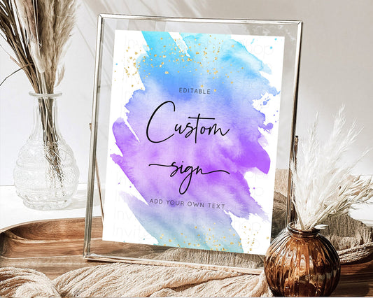 Editable Pastel Sign Ombre Table Sign Decor Pastel Ombre Rainbow Watercolor