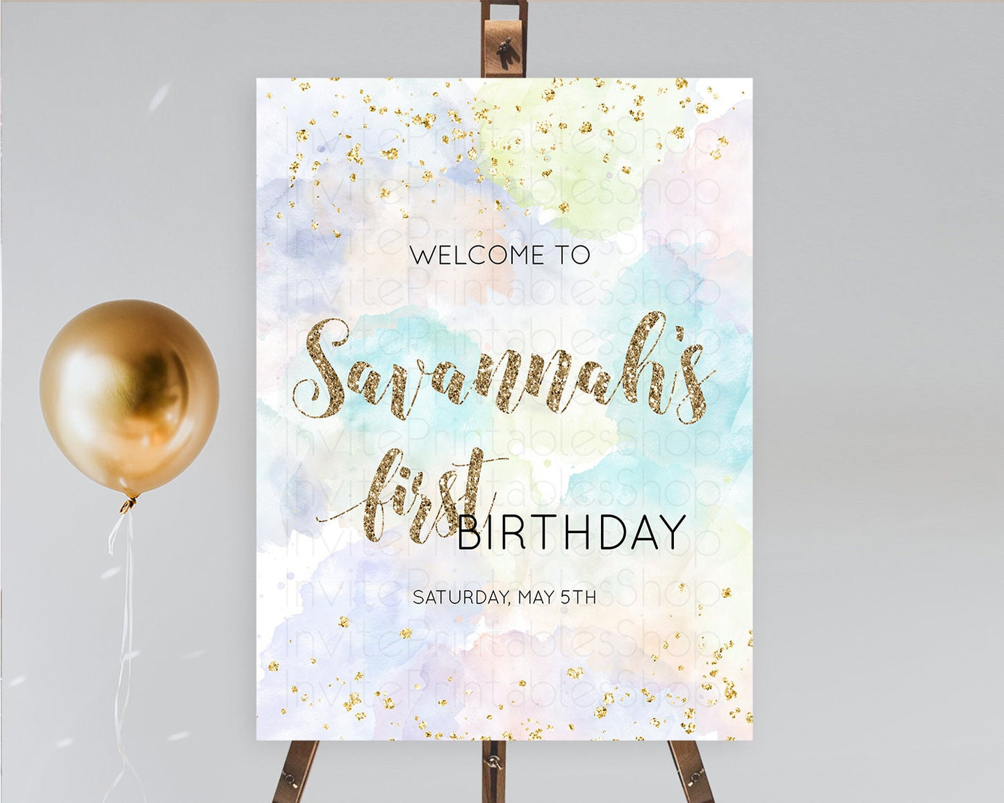 Pastel Welcome Sign Pastel Rainbow Welcome Sign Colorful Rainbow Confetti Watercolor Glitter Pastel First Birthday Welcome Sign D10614