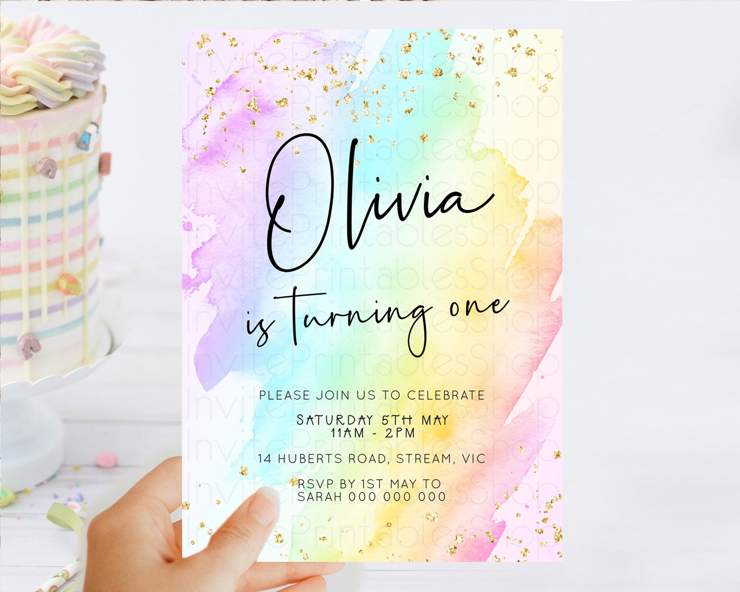 Editable Pastel Birthday Invitation Ombre Watercolor Birthday Invitation Gli