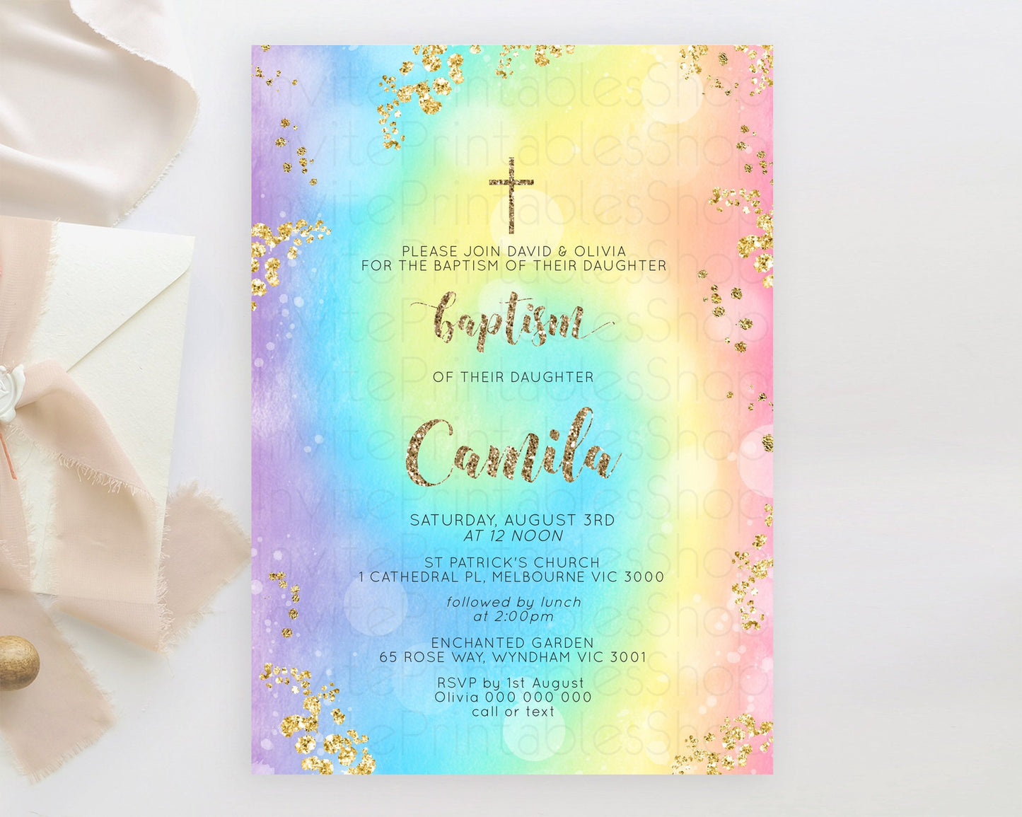 Tie Dye Baptism Invitation Rainbow Baptism 1st Birthday Invitation Pastel Ombre Colorful Christening Invitation Holy Communion D10568