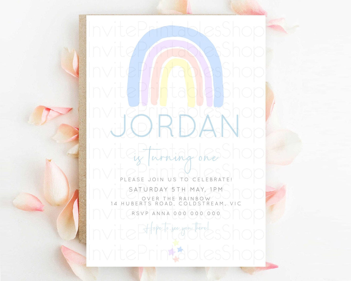Pastel Rainbow Birthday Invitation Pastel Rainbow Invitation Rainbow Invitation Pastel Invitation Boho Rainbow 1st First Birthday D23103