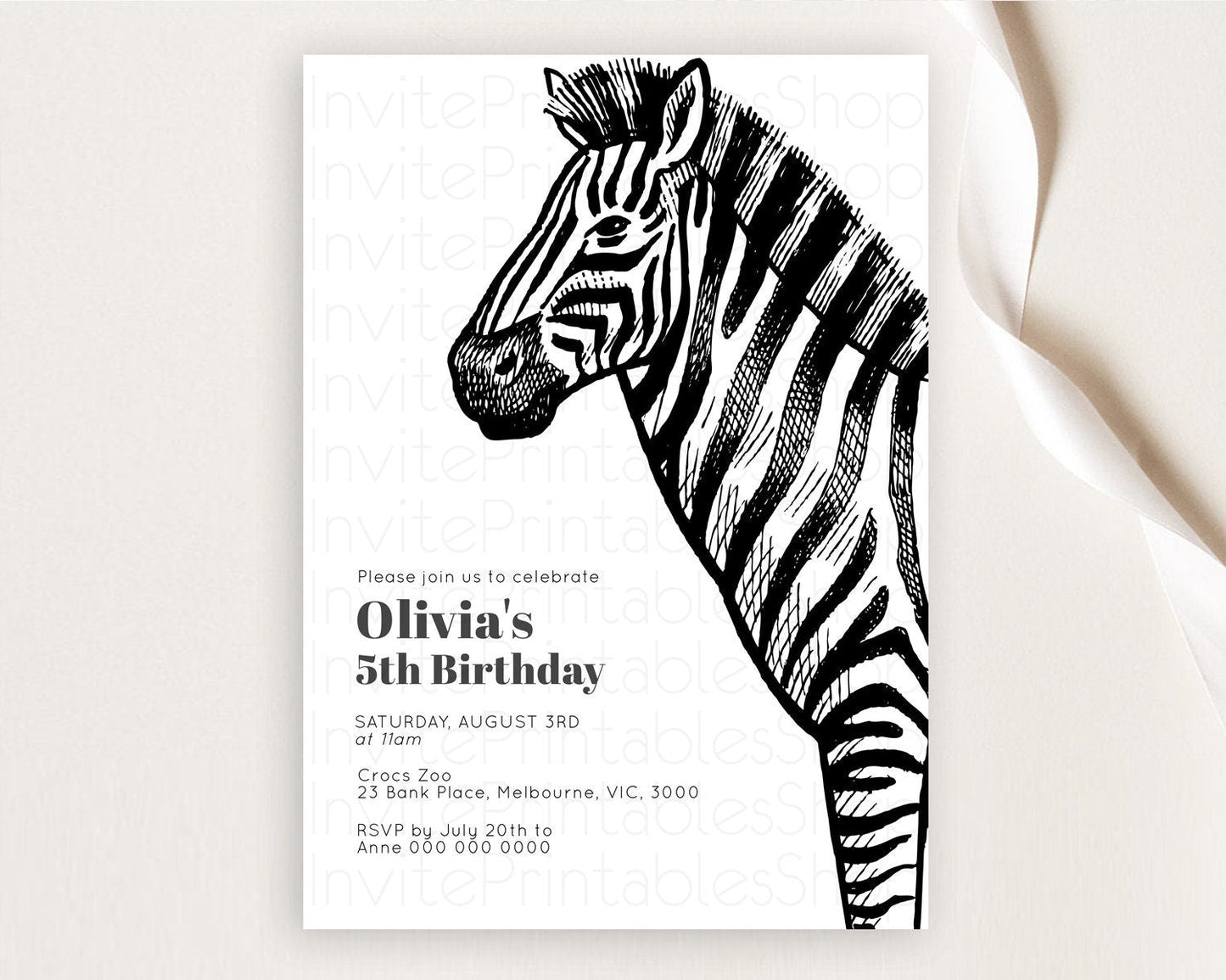 Zebra Birthday Invitation Zebra Invite Jungle Safari invite Watercolor Tropical Palm Invite Adventure Zoo Party Wild Animal Party D10249
