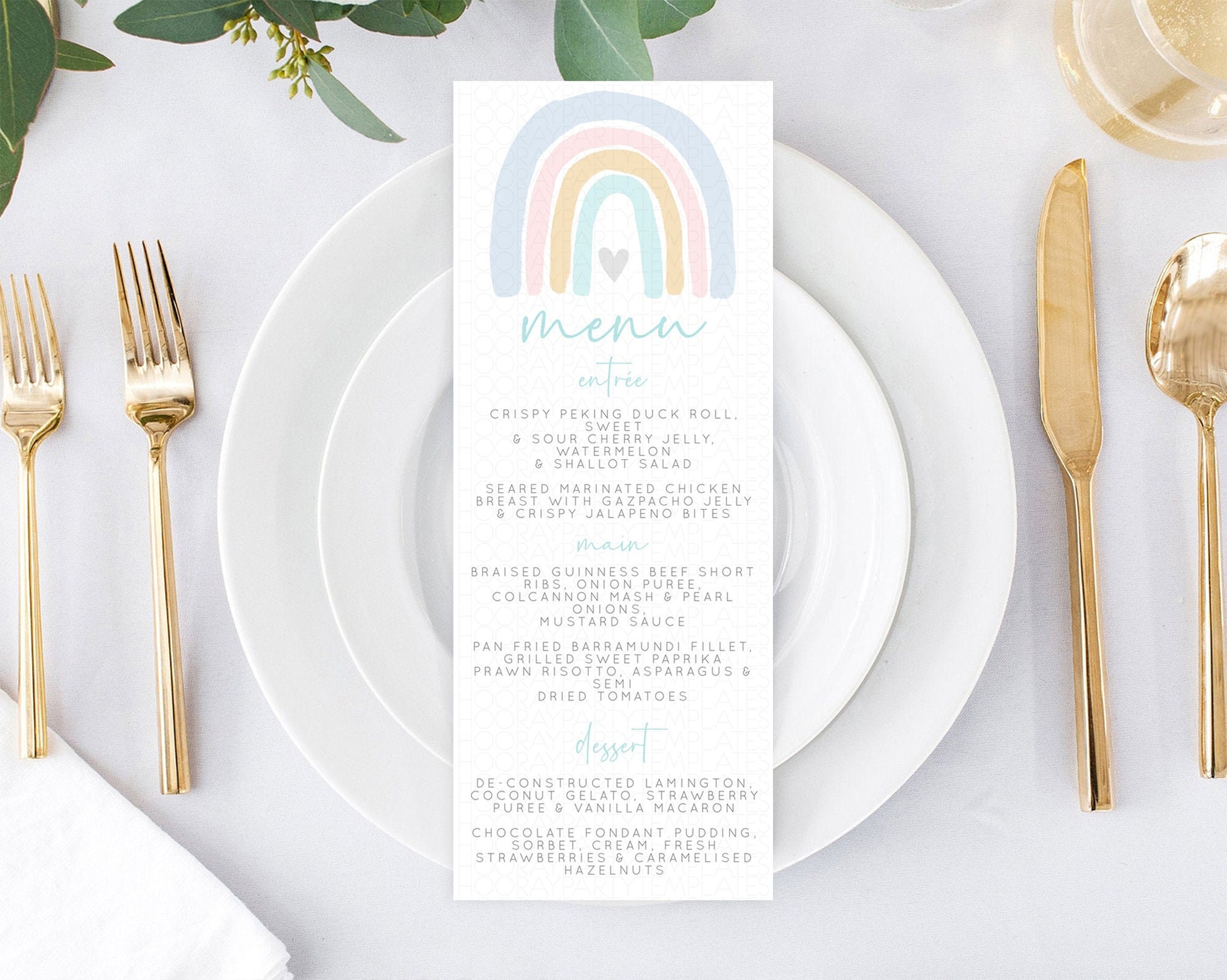 Editable Pastel Rainbow Menu Boho Rainbow Menu Template Rainbow Boho Table D