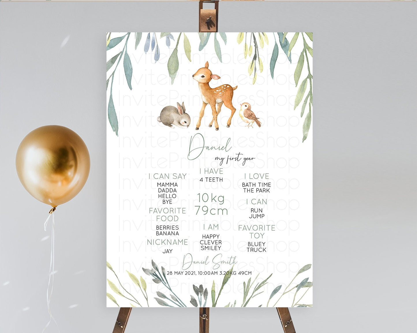 Fawn First Birthday Milestone Board Deer First Birthday Milestone Poster Enchanted Forest Butterfly Pastel Flowers 1st Birthday Sign D10919