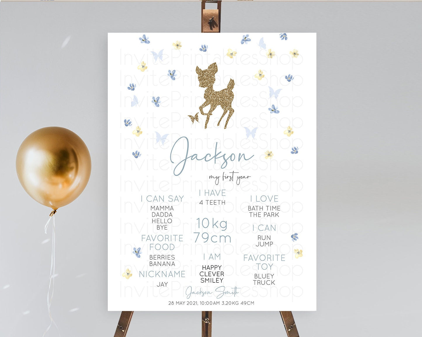 Fawn First Birthday Milestone Board Deer First Birthday Milestone Poster Enchanted Forest Butterfly Pastel Flowers 1st Birthday Sign D10864