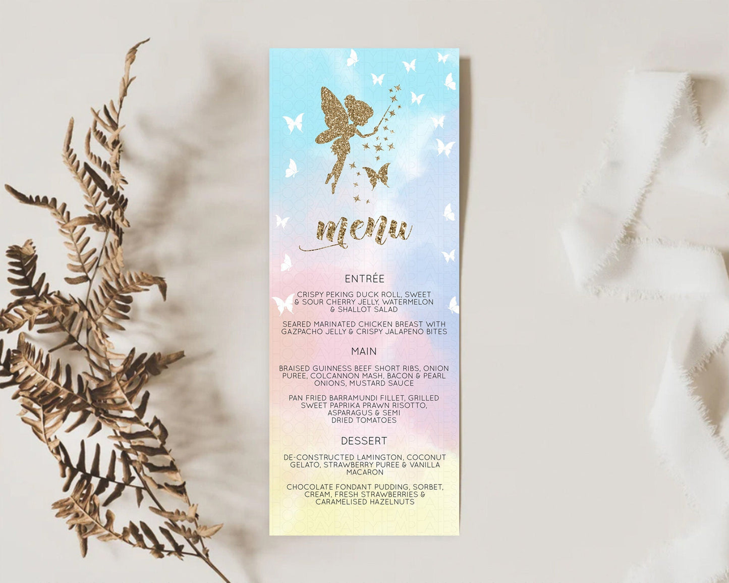 Fairy Menu Fairy Menu Template Enchanted Garden Pastel Floral Butterfly Table Decor Fairy Secret Garden Dinner Dessert Food Menu D10894