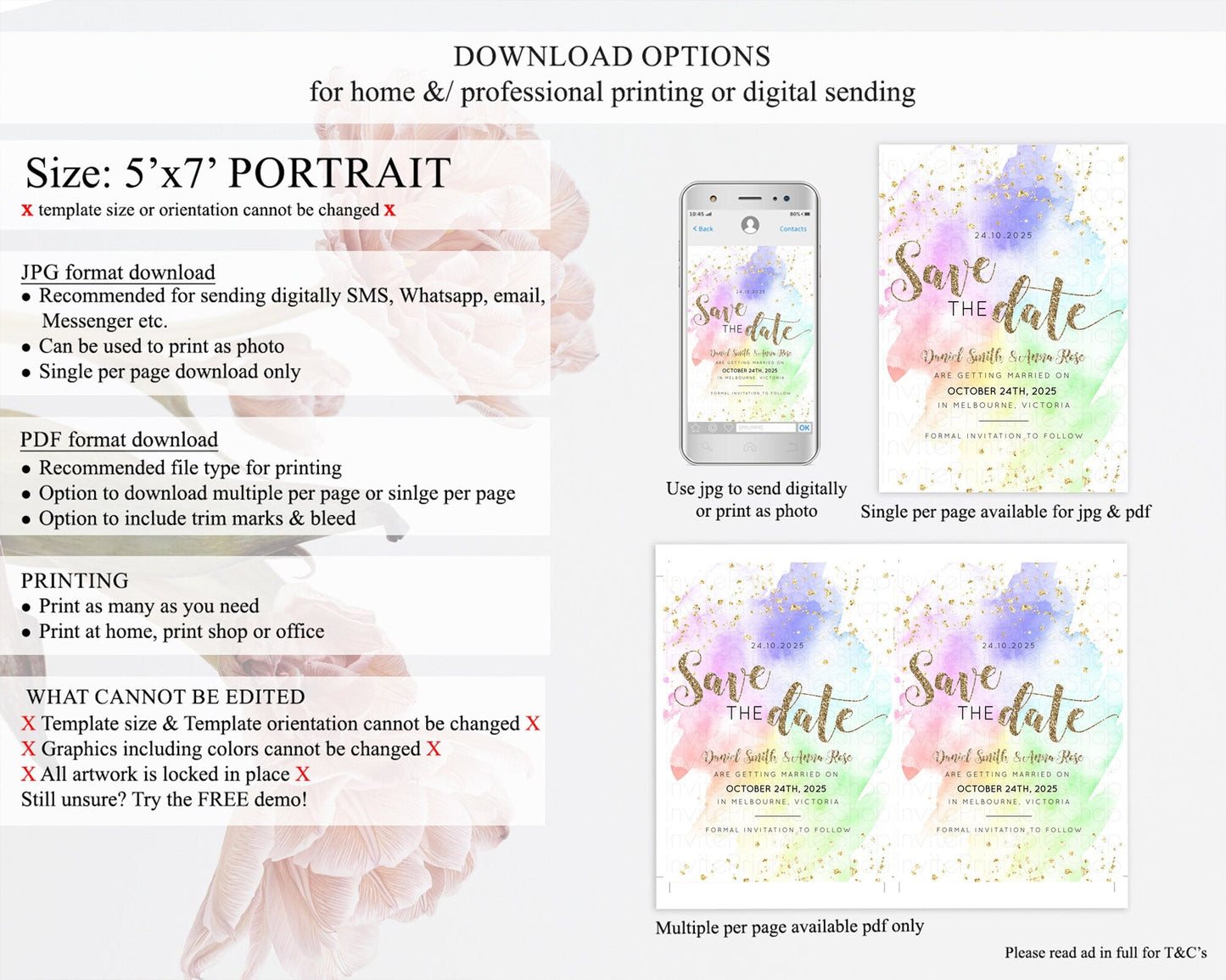 Pastel Save The Date Template Pastel Ombre Rainbow Watercolor Colorful Party For Birthday Baptism Baby Shower Wedding Bridal Shower D10319