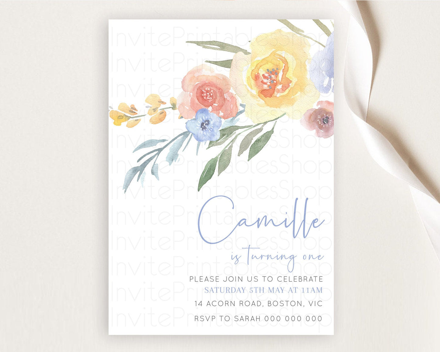 Secret Garden Invitation Wildflower Birthday Invitation Pastel Flowers Invite Enchanted Garden Boho Floral 3rd 2nd First Birthday D10186