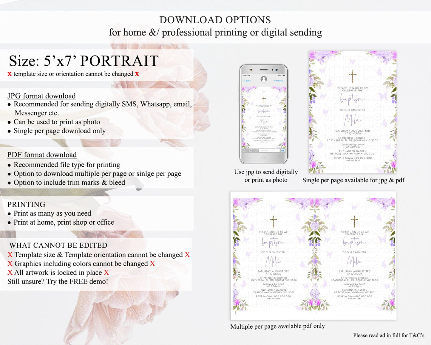 Secret Garden Baptism Invitation Wildflower Baptism Birthday Invite Pastel Flowers Christening Invite Enchanted Garden Boho Floral D10719