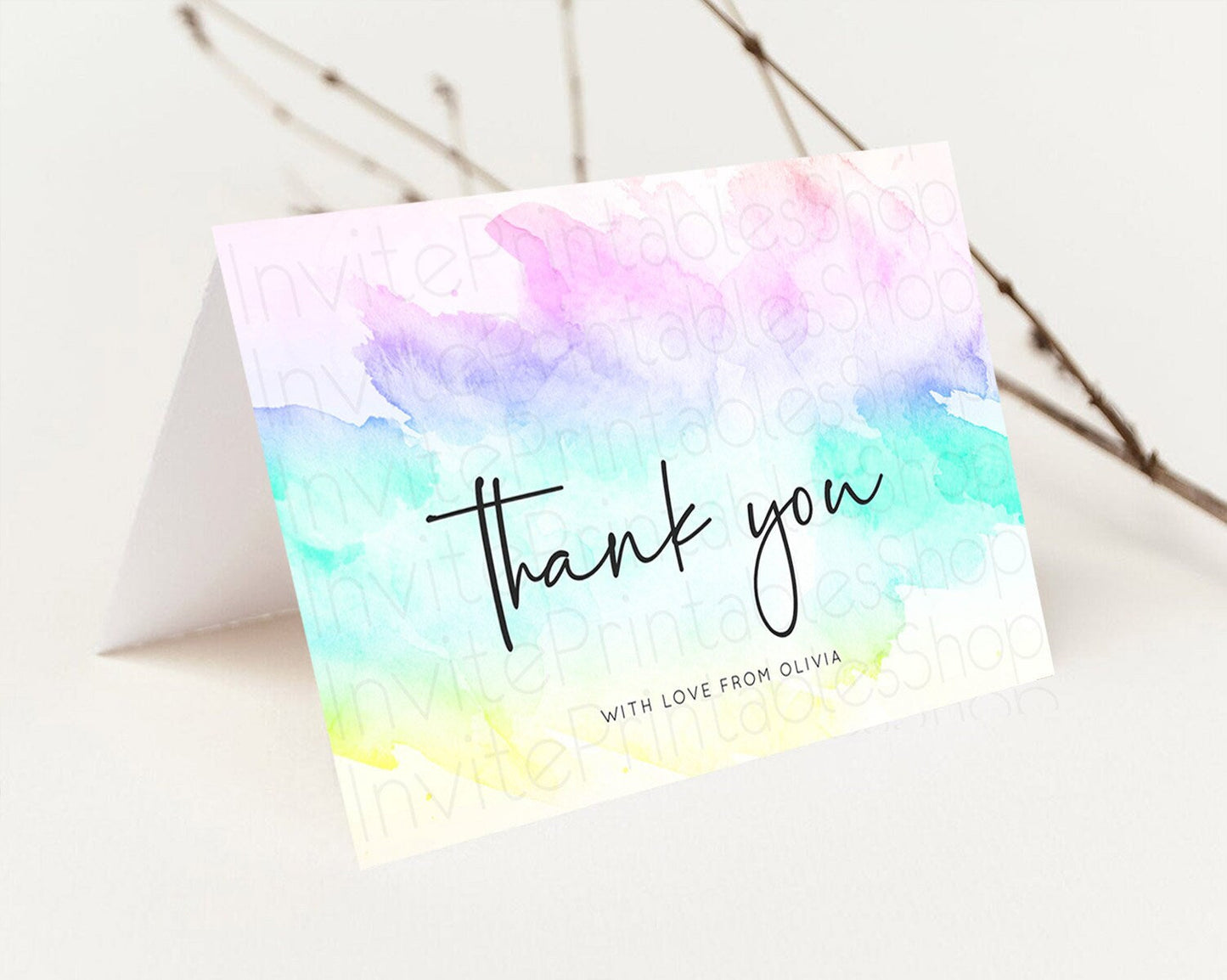 Pastel Thank You Rainbow Thank You Card Colorful Pastel Birthday Thank You Card Confetti Watercolor Pastel Teacher Thank You Cards D10231
