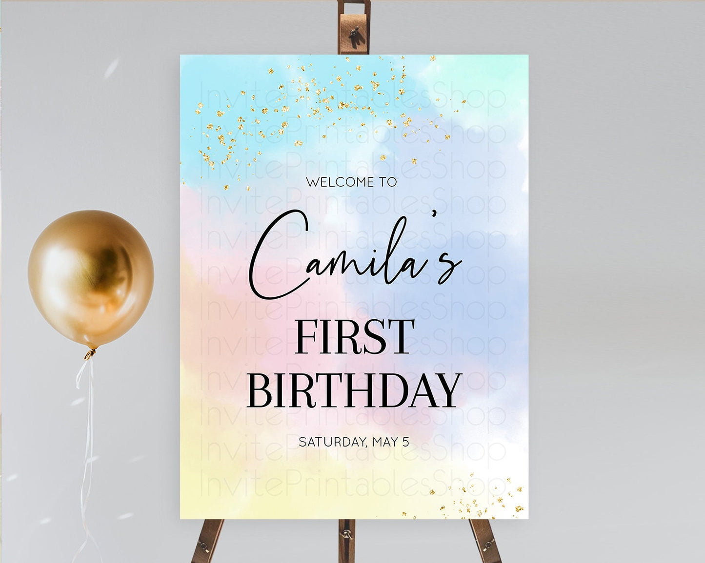 Pastel Welcome Sign Pastel Rainbow Welcome Sign Colorful Rainbow Confetti Watercolor Glitter Pastel First Birthday Welcome Sign D10368