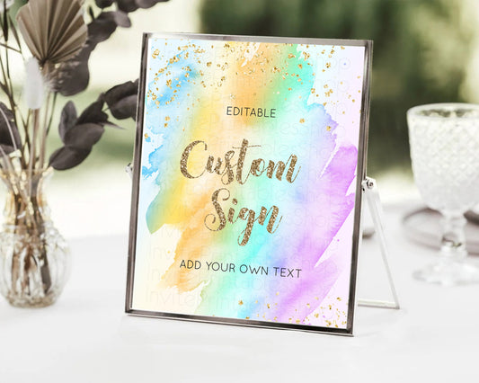 Editable Pastel Sign Ombre Table Sign Decor Pastel Ombre Rainbow Watercolor