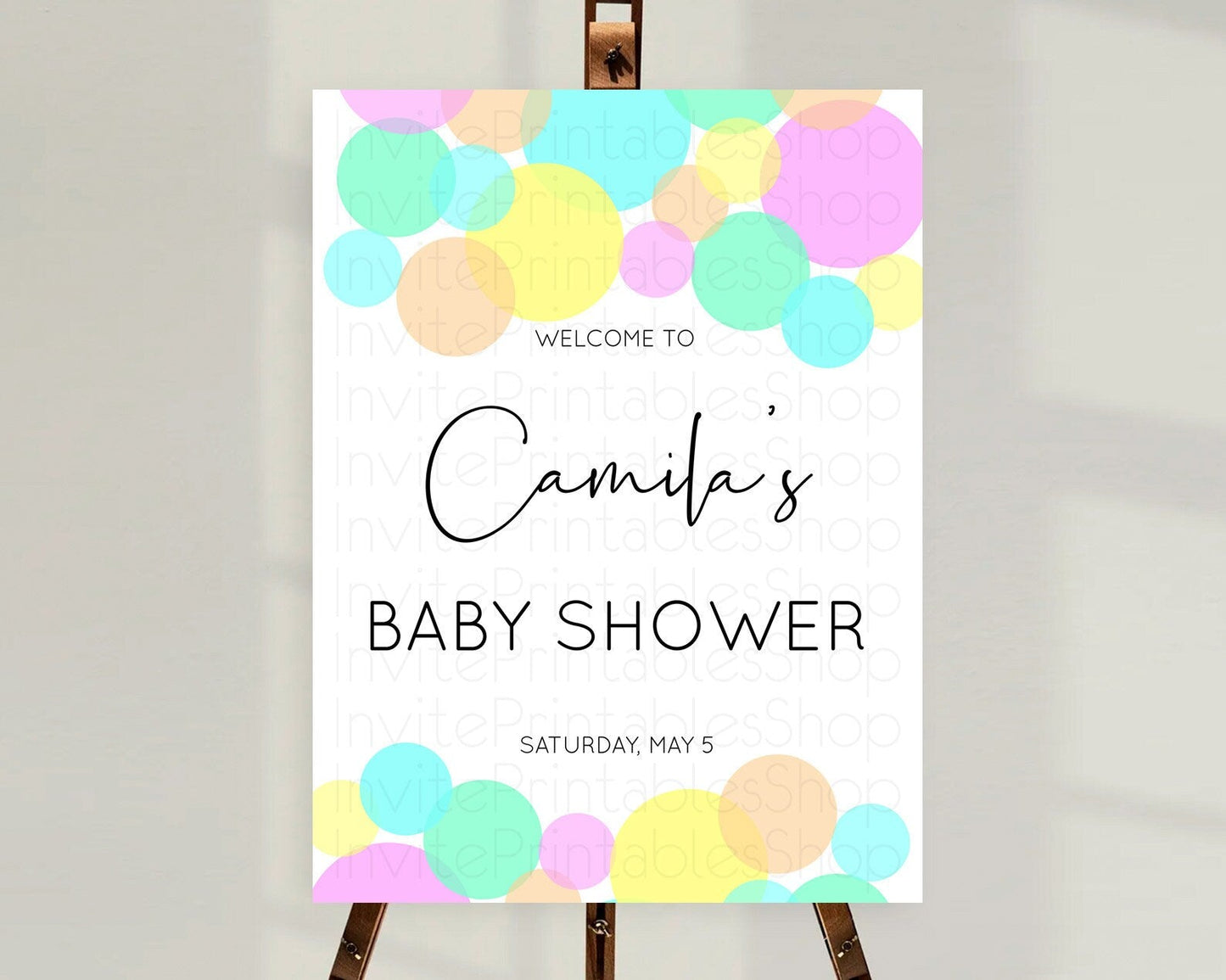 Rainbow Baby Shower Welcome Sign Pastel Welcome Board Pastel Rainbow Confetti Welcome Sign Colorful Bubbles Pastel Welcome Sign D10409