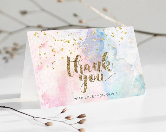 Pastel Thank You Rainbow Thank You Card Colorful Pastel Birthday Thank You Card Confetti Watercolor Pastel Teacher Thank You Cards D10264