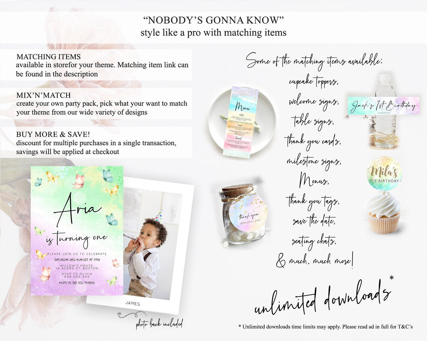 Pastel Butterfly Birthday Invitation Butterfly Birthday Invitation Whimsical Butterfly Enchanted Garden 1st 2nd Birthday Invitation D23139