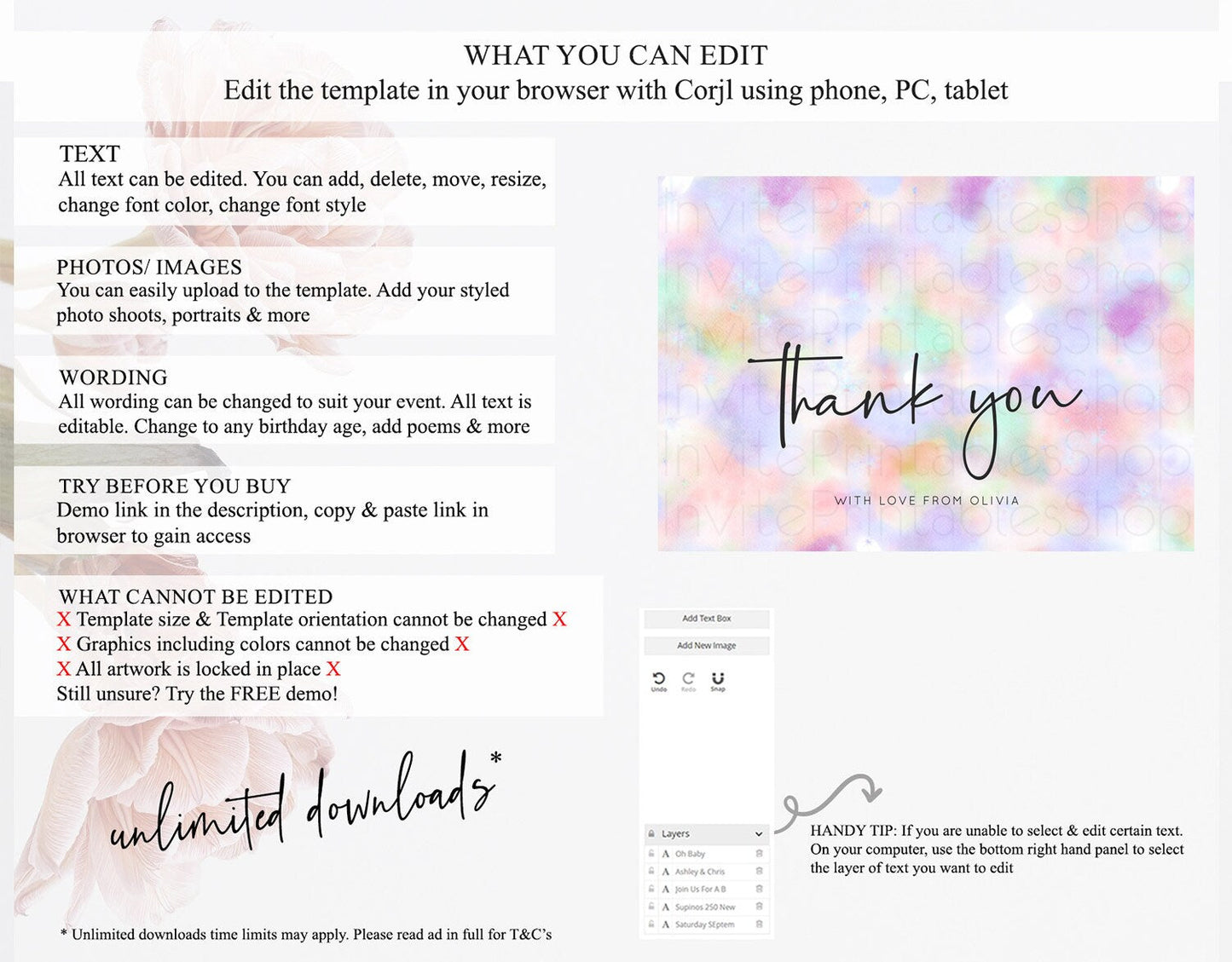 Pastel Thank You Rainbow Thank You Card Colorful Pastel Birthday Thank You Card Confetti Watercolor Pastel Teacher Thank You Cards D10697