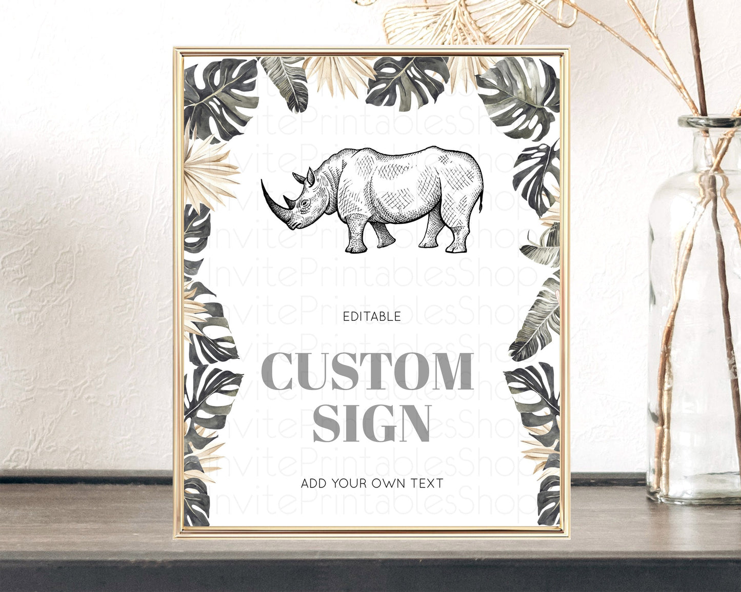 Rhino Sign Safari Table Sign Decor Rhino Party Sign Template Safari Adventure Rhino Minimal Theme 1st Birthday Baptism Baby Shower D10826