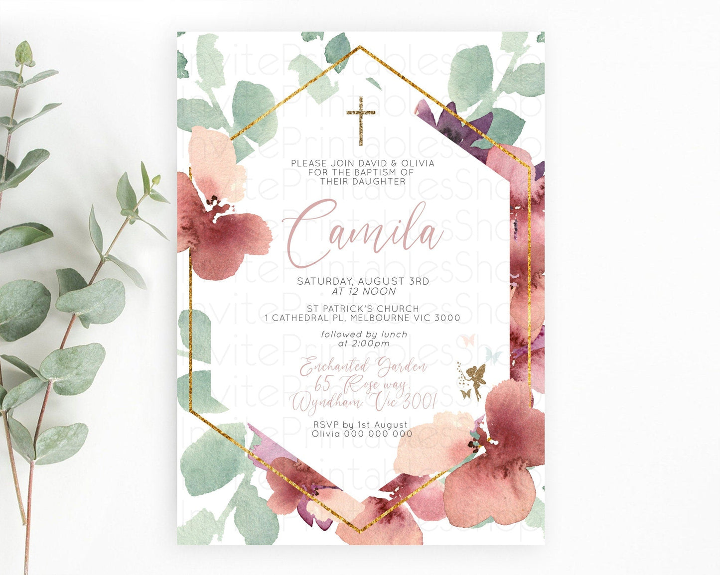 Fairy Baptism Invitation Fairy Baptism 1st Birthday Invitation Enchanted Secret Garden Christening Invite Pastel Floral Butterfly D10460