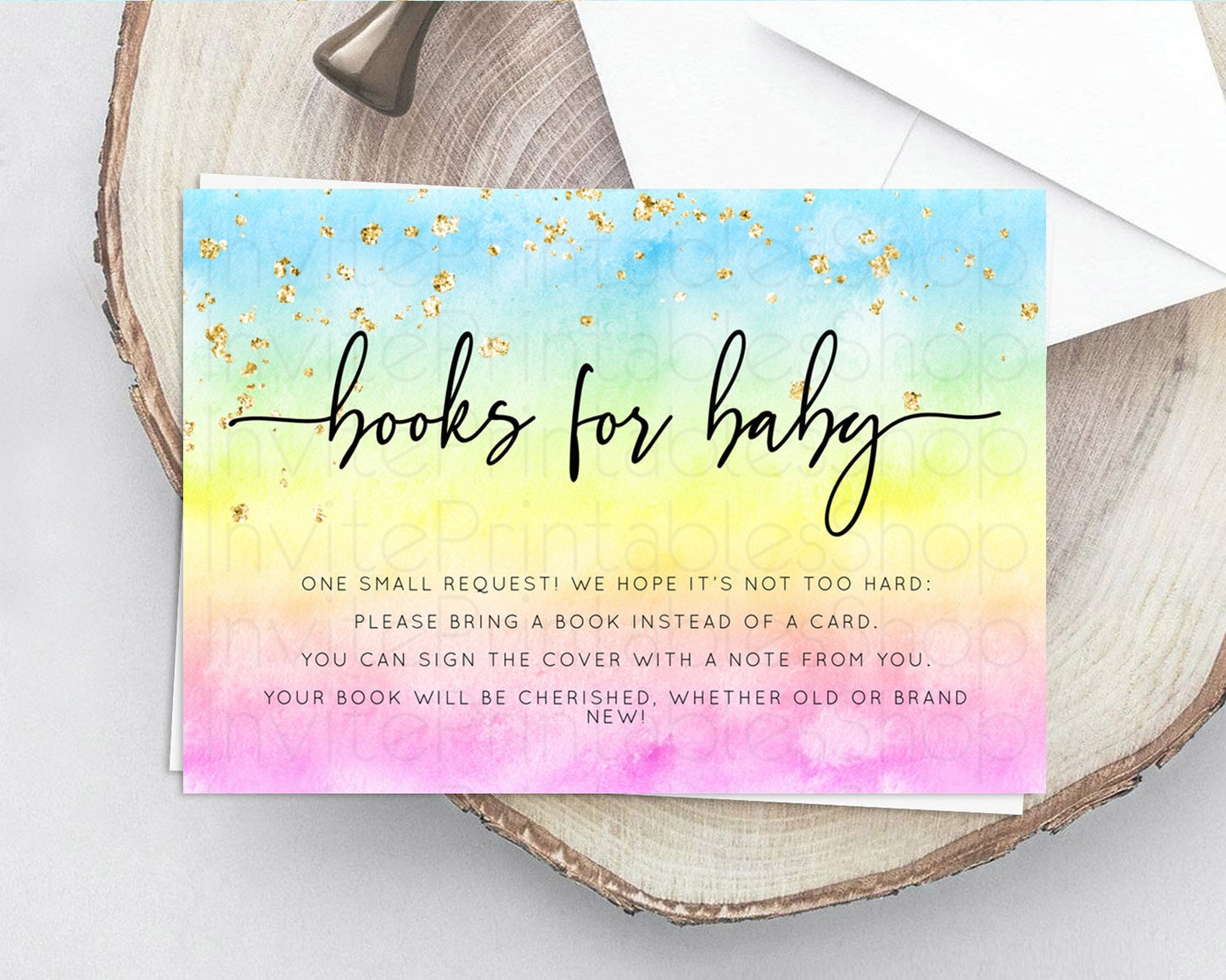 Pastel Books For Baby Card Pastel Rainbow Book Insert Colorful Ombre Watercolor Book Card Confetti Glitter Baby Book Poem Request D10480