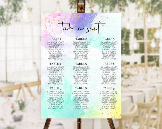 Editable Rainbow Seating Chart Pastel Seating Chart Colorful Pastel Watercol
