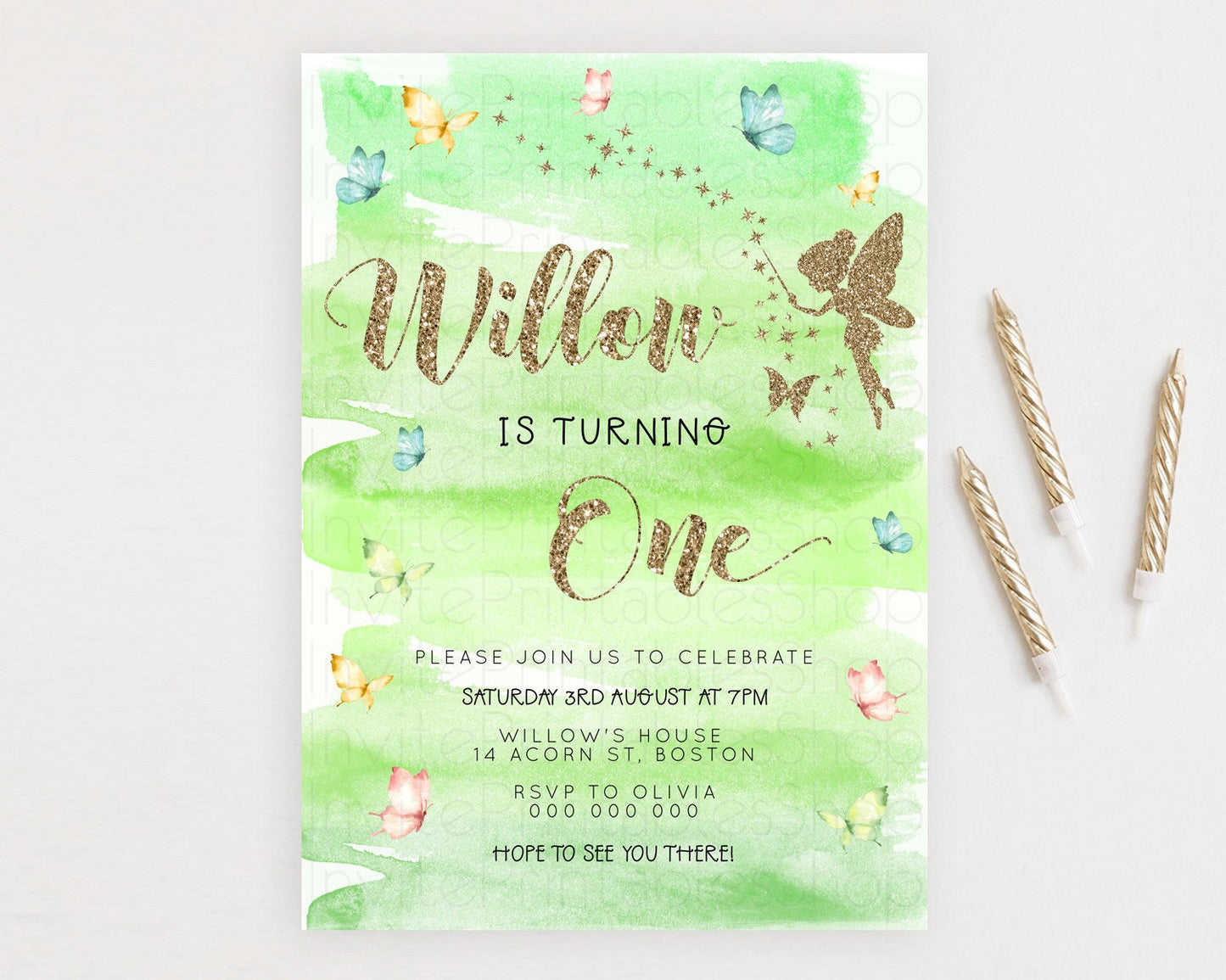 Pastel Fairy Birthday Invitation Pastel Butterflies Fairy Birthday Invitation Rainbow Ombre Watercolor 1st 2nd Birthday Invitation D23328
