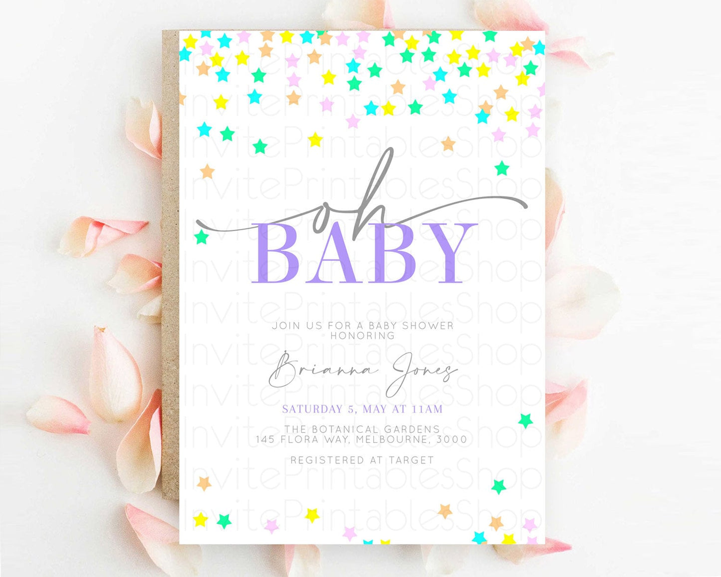 Twinkle Star Baby Shower Invitation Pastel Twinkle Star Invitation Rainbow Pastel Colorful Confetti Twinkle Little Star Baby Shower D10395