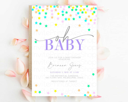 Twinkle Star Baby Shower Invitation Pastel Twinkle Star Invitation Rainbow Pastel Colorful Confetti Twinkle Little Star Baby Shower D10395