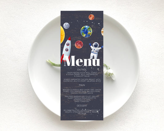 Space Menu Space Menu Template First Trip Around the Sun Table Decor Planets Solar System ONE year Food Menu Dinner Dessert Menu D10144