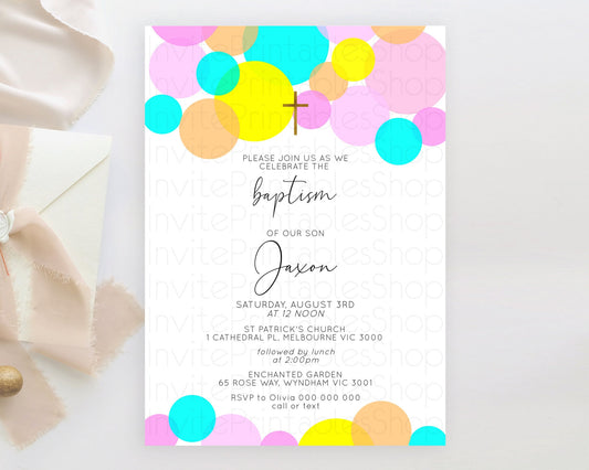 Editable Pastel Baptism Invitation Pastel Confetti Baptism 1st Birthday Invi