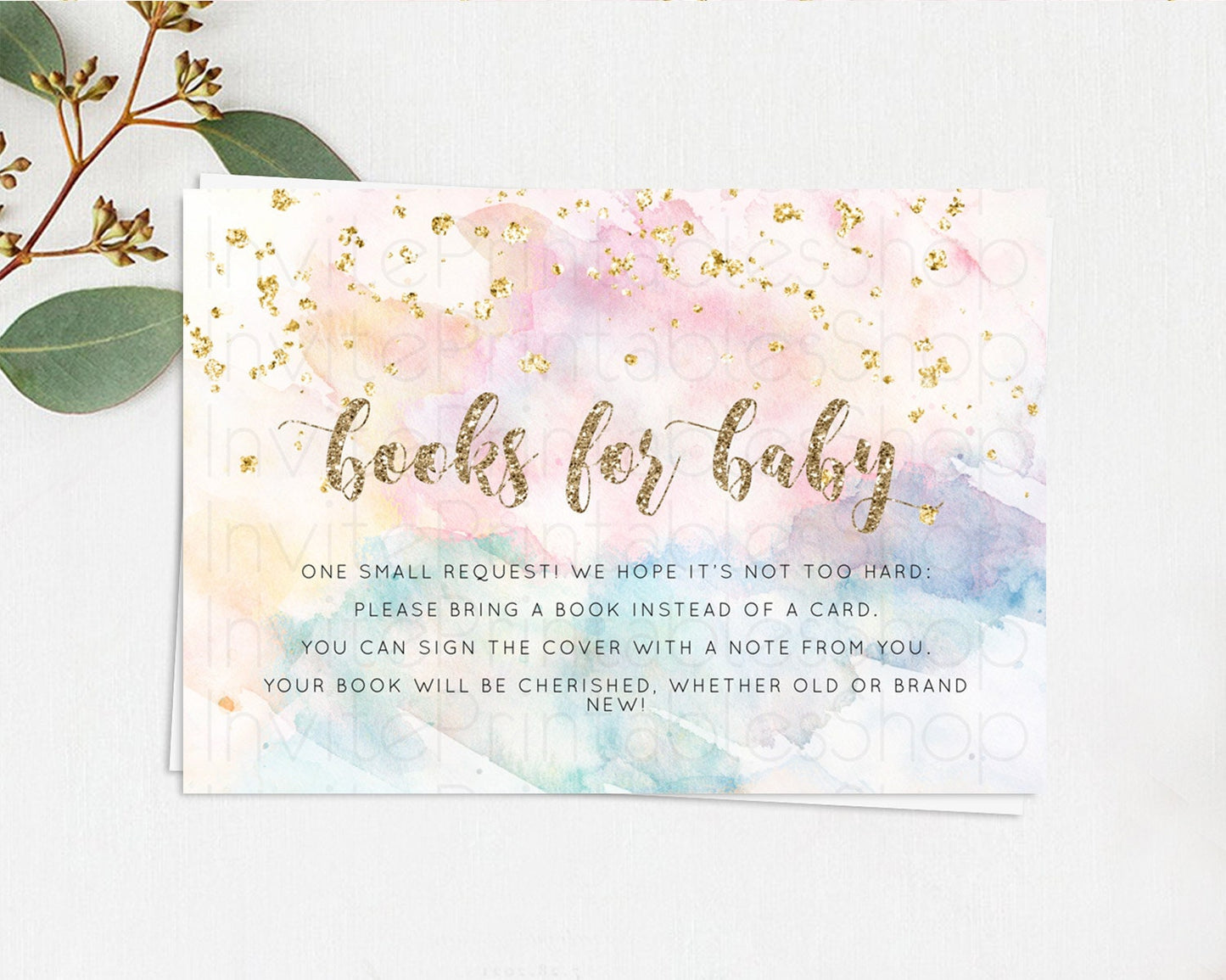 Pastel Books For Baby Card Pastel Rainbow Book Insert Colorful Ombre Watercolor Book Card Confetti Glitter Baby Book Poem Request D10264