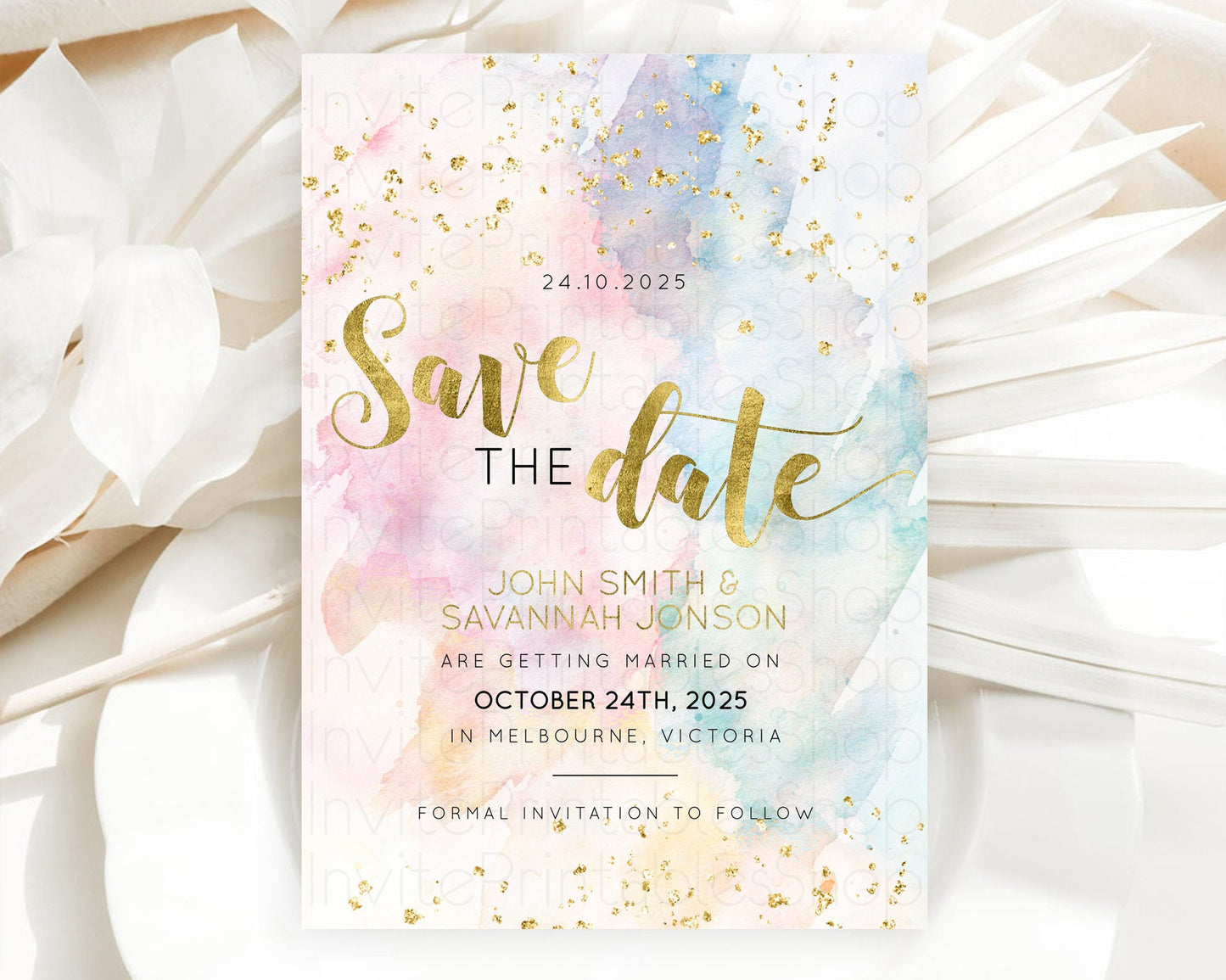 Pastel Save The Date Template Pastel Ombre Rainbow Watercolor Colorful Party For Birthday Baptism Baby Shower Wedding Bridal Shower D10265